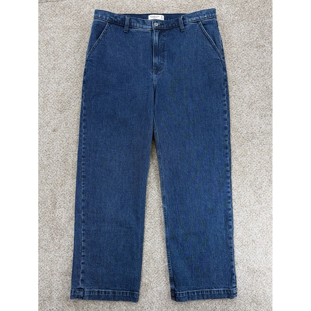 Abercrombie & Fitch 90s Relaxed High Rise Denim Trouser Size 33/16R Blue Stretch